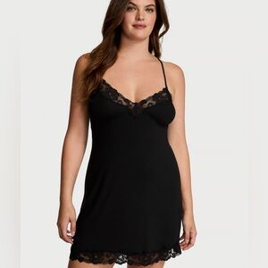 Victoria’s Secret Modal Ribbed Lace Trim Cross-Back Slip Nightgown NWOT